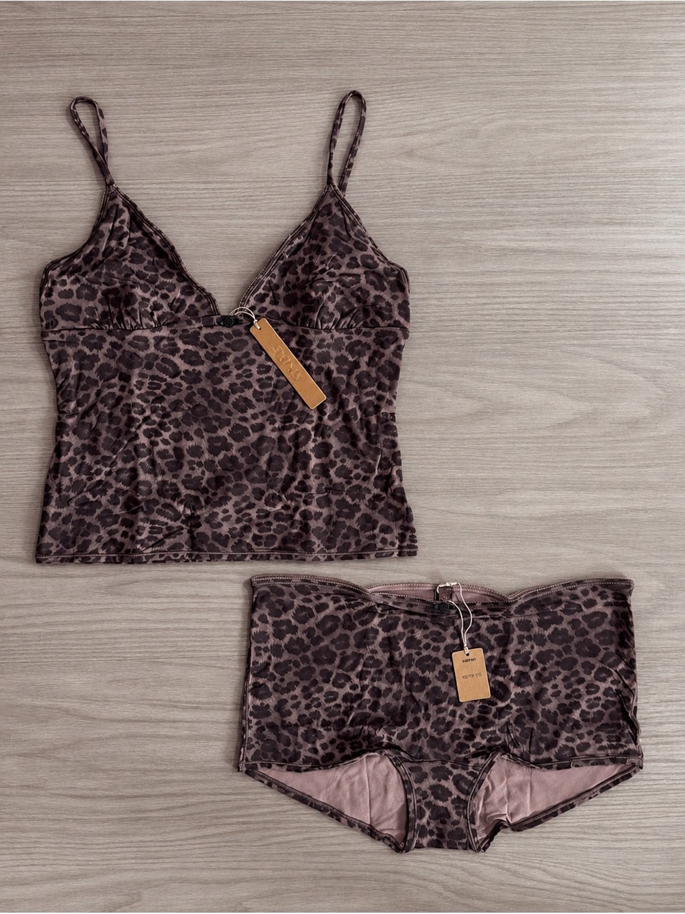 SKIMS Fits Everybody Picot Cami And Boyshort Set Umber Leopard Size Medium NWT